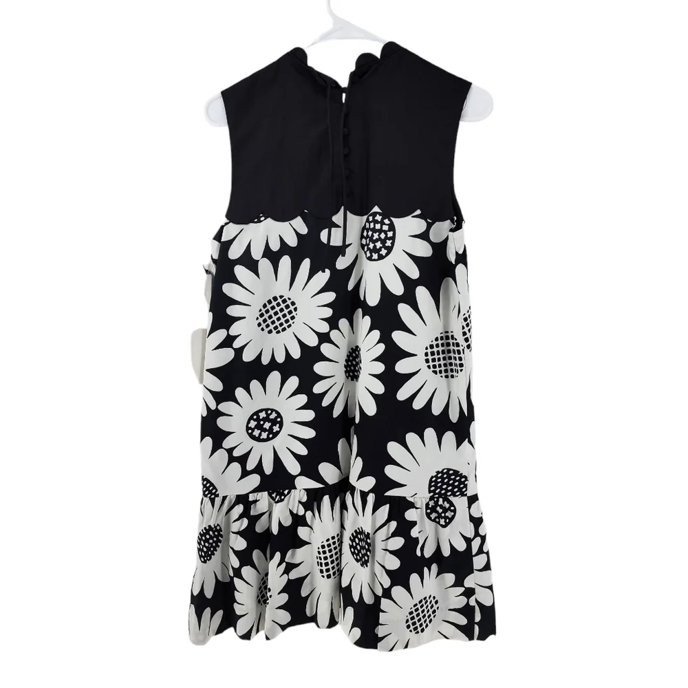 Victoria Beckham Women's Black White Daisy Drop Waist Scallop Trim Dress - M